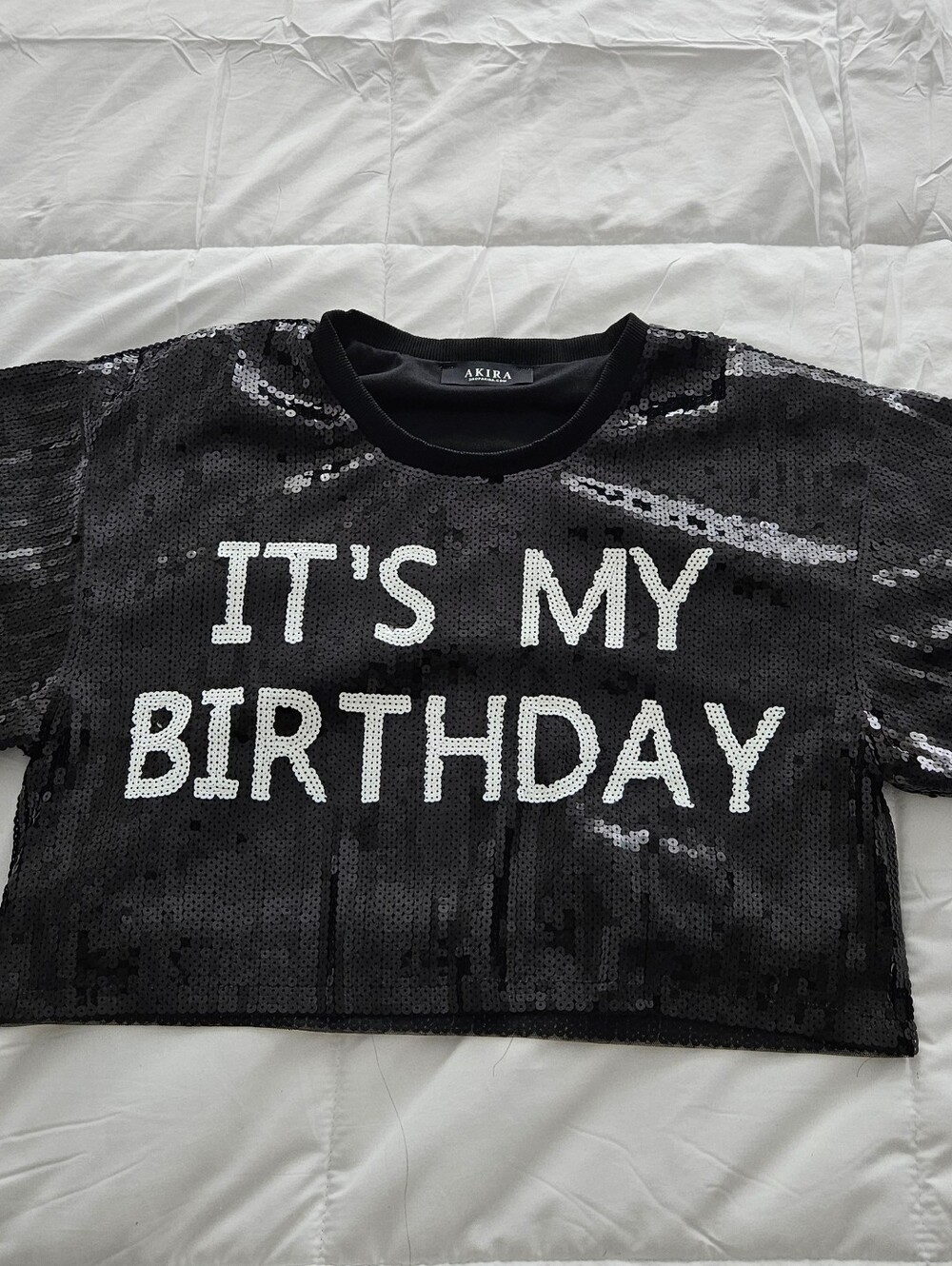AKIRA Black Sequin "It's My Birthday" Tee